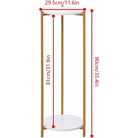 Tall Table with 2 Tiers, Round End Table Sofa Side Table, 90cm Plant Stand Indoor Plant Holder, with White Marble Texture (White, 30x30x90 cm)