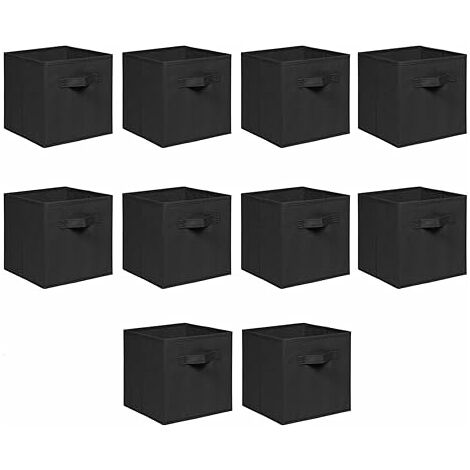 Foldable Storage Boxes,Non-Woven Fabric Storage Box Set,Storage Drawers for Cube Storage Unit,26.5x26.5x28 cm (Black, Set of 10)