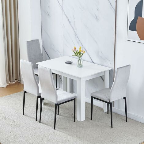 Dining Room Set, White Dining Table with Chairs, Table and Chairs for Living Room Home Kitchen (Table with 4 Chairs, Grey Flannel)