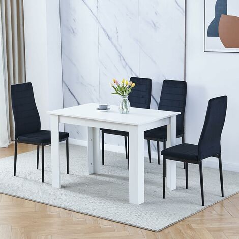 Dining Room Set, White Dining Table with Chairs, Table and Chairs for Living Room Home Kitchen (Table with 4 Chairs, Black Flannel)