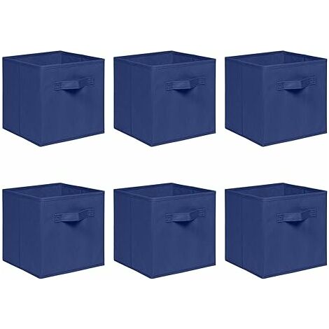 Foldable Storage Boxes,Non-Woven Fabric Storage Box Set,Storage Drawers for Cube Storage Unit,26.5x26.5x28 cm (Navy, Set of 6)
