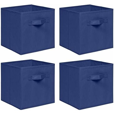 Foldable Storage Boxes,Non-Woven Fabric Storage Box Set,Storage Drawers for Cube Storage Unit,26.5x26.5x28 cm (Navy, Set of 4)
