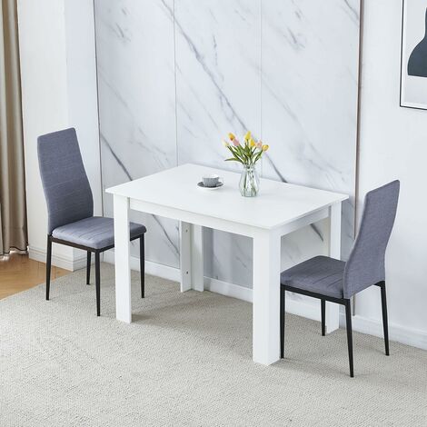 Dining Room Set, White Dining Table with Chairs, Table and Chairs for Living Room Home Kitchen (Table with 2 Chairs, Grey Linen)