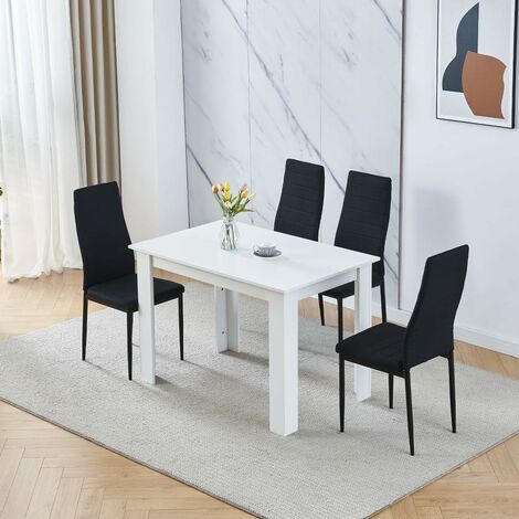 Dining Room Set, White Dining Table with Chairs, Table and Chairs for Living Room Home Kitchen (Table with 4 Chairs, Black Linen)