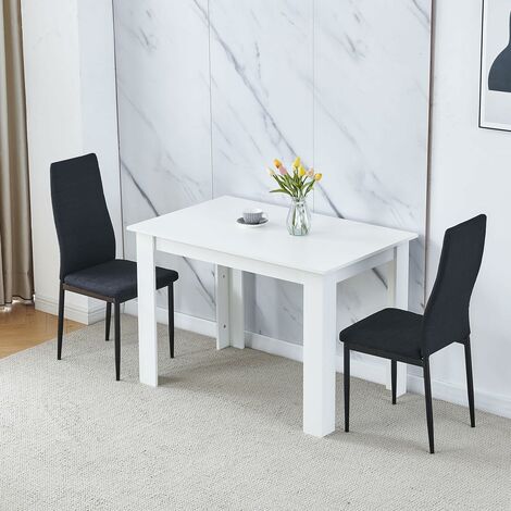 Dining Room Set, White Dining Table with Chairs, Table and Chairs for Living Room Home Kitchen (Table with 2 Chairs, Black Linen)