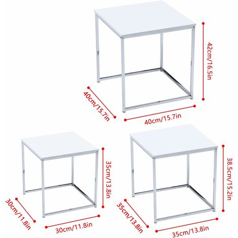Nested Tables Set of 3, 3pcs Square Side Table End Table for Living Room, High Gloss Nesting Coffee Table (Pure White)