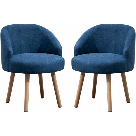 Tub Chairs Set of 2, Linen Fabric Armchair for Living Room, Lounge Sofa Chair Occasional Chair for Reception Bedroom (Blue)