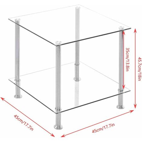Glass Side Table,2 Tier Sidetable, Square End Table for Living Room Small End Table Coffee Table (Clear)