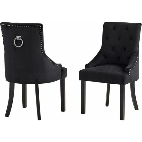 Velvet Armchair,Dining Chairs Set of 2, Upholstered Accent Side Chair,Armchair for Living Room Bedroom Restaurant Lounge,with Ring Knocker,Velvet Fabric (Black)