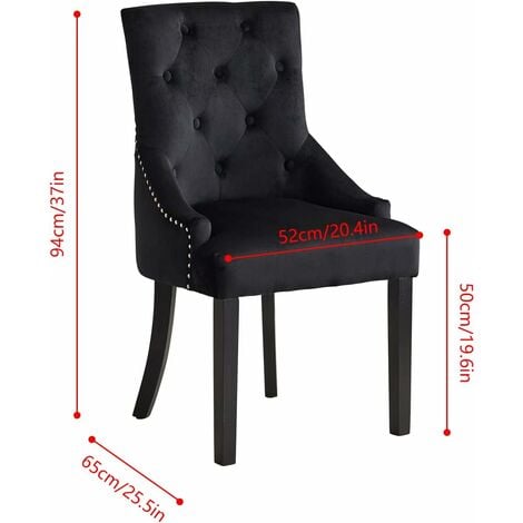 Velvet Armchair,Dining Chairs Set of 2, Upholstered Accent Side Chair,Armchair for Living Room Bedroom Restaurant Lounge,with Ring Knocker,Velvet Fabric (Black)