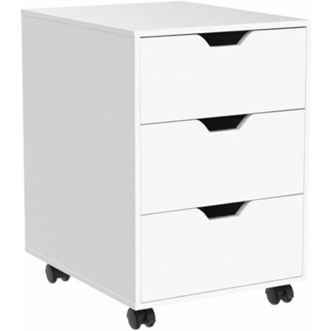 Under Desk Drawers Storage Unit with 3 Drawers, Mobile File Cabinet Pedestal Drawers on Casters, Rolling Office Cabinet for under Desk Storage, made of MDF (White, Not Lockable)