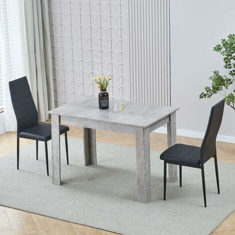 Dining Room Set, Beton Grey Dining Table with Chairs, 110x70 cm Table and Chairs for Living Room Home Kitchen (Table with 2 Chairs, Black Faux Leather)