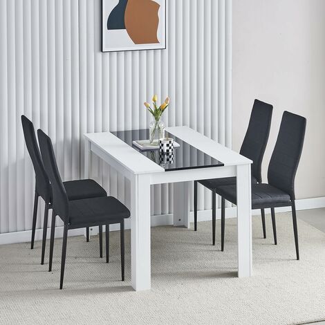 Dining Room Set, Black White Dining Table and Chairs, 120x80 cm Kitchen Table Dining Table with Chairs (Table with 4 Chairs,Black Linen)