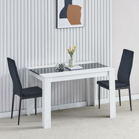 Dining Room Set, Black White Dining Table and Chairs, 120x80 cm Kitchen Table Dining Table with Chairs (Table with 2 Chairs,Black Flannel)