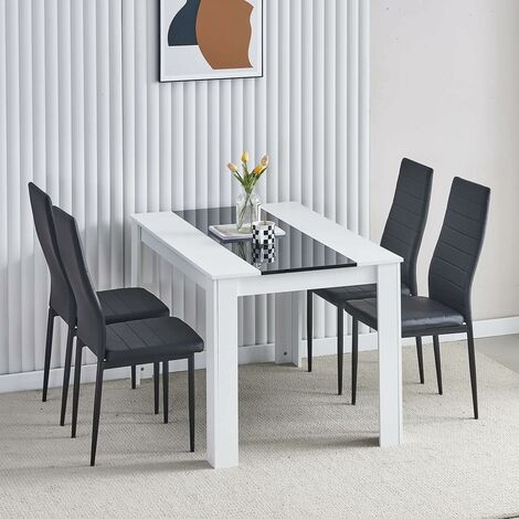 Dining Room Set, Black White Dining Table and Chairs, 120x80 cm Kitchen Table Dining Table with Chairs (Table with 4 Chairs,Black Faux Leather)
