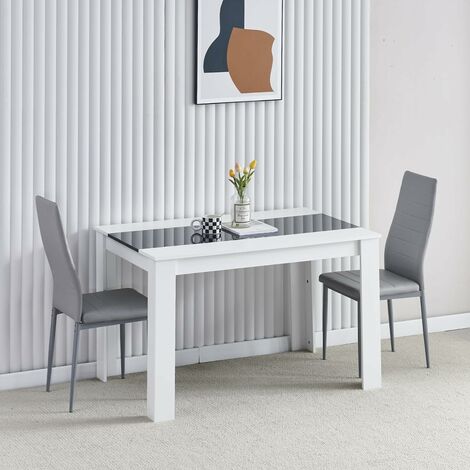 Dining Room Set, Black White Dining Table and Chairs, 120x80 cm Kitchen Table Dining Table with Chairs (Table with 2 Chairs,Grey Faux Leather)