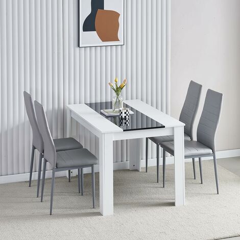 Dining Room Set, Black White Dining Table and Chairs, 120x80 cm Kitchen Table Dining Table with Chairs (Table with 4 Chairs,Grey Faux Leather)