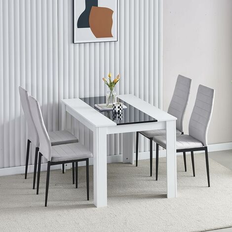 Dining Room Set, Black White Dining Table and Chairs, 120x80 cm Kitchen Table Dining Table with Chairs (Table with 4 Chairs,Grey Flannel)