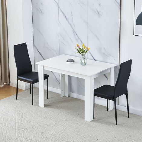 Dining Room Set, White Dining Table with Chairs, Table and Chairs for Living Room Home Kitchen (Table with 2 Chairs, Black Faux Leather)