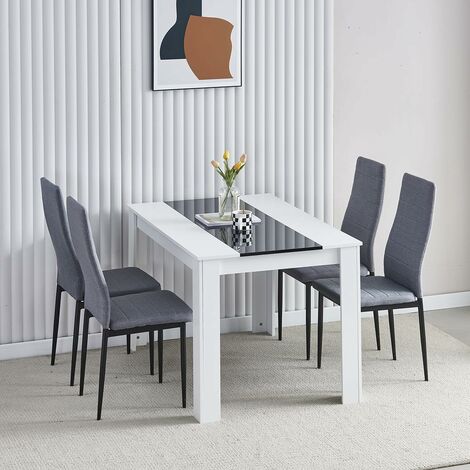 Dining Room Set, Black White Dining Table and Chairs, 120x80 cm Kitchen Table Dining Table with Chairs (Table with 4 Chairs,Grey Linen)