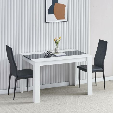 Dining Room Set, Black White Dining Table and Chairs, 120x80 cm Kitchen Table Dining Table with Chairs (Table with 2 Chairs,Black Faux Leather)