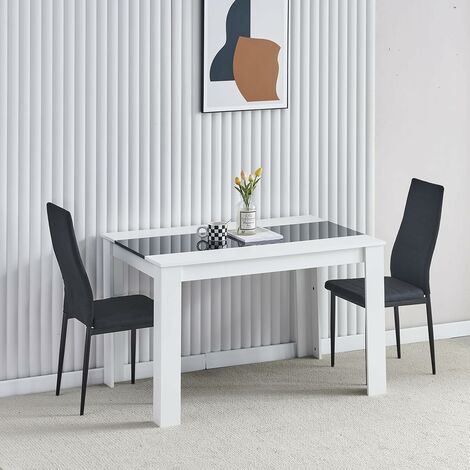 Dining Room Set, Black White Dining Table and Chairs, 120x80 cm Kitchen Table Dining Table with Chairs (Table with 2 Chairs,Black Linen)