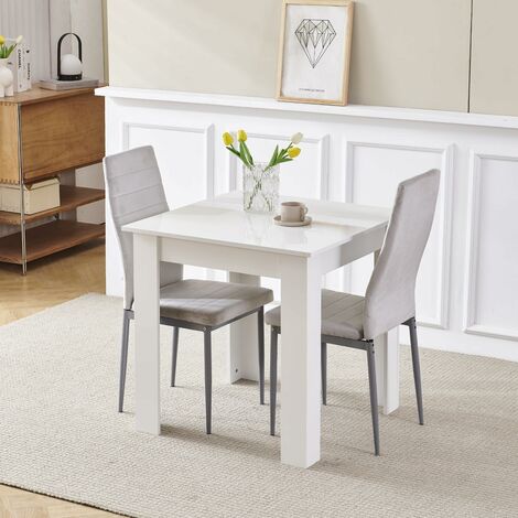 75x75cm Square Dining Table and Chairs Set, Small Dining Room Set High Gloss Dining Table with Chairs Home Furniture (Grey Flannel, White Table with 2 Chairs) (1/5)