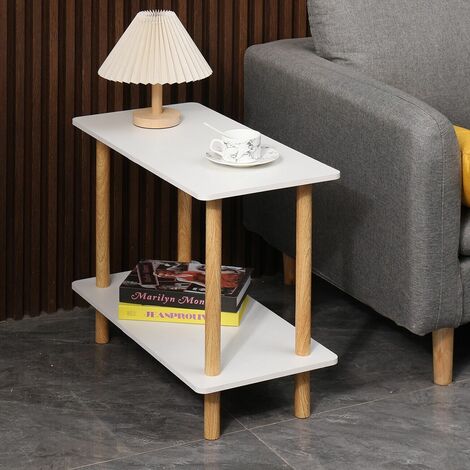 Narrow End Table for Living Room Small Side Table Bedside Table White