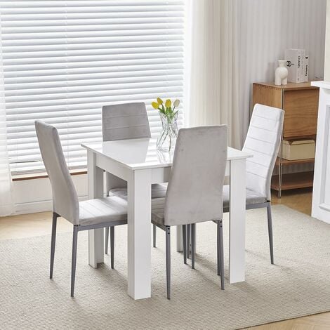 Furniture Outlet High Gloss Cream Dining Table 75x75cm Square Dining Table  And Chairs Set, Small Dining Room Set