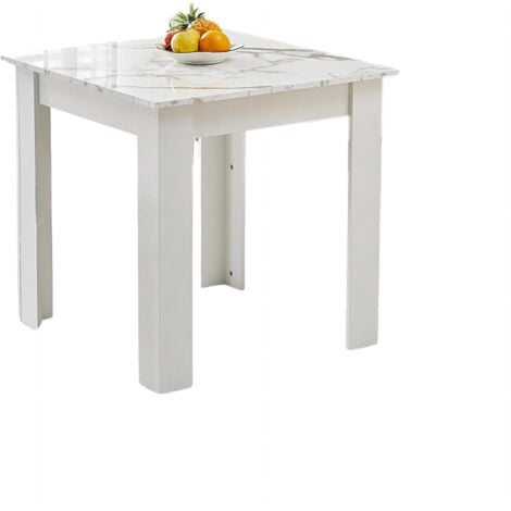 Small Dining Table 75x75cm Square Table High Gloss Table Top Kitchen Table Home Furniture (Marble-White)