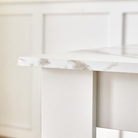 Small Dining Table 75x75cm Square Table High Gloss Table Top Kitchen Table Home Furniture (Marble-White)