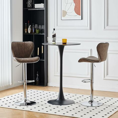 Bar Stools Set of 2, Height Adjustable Swivel Barstools, Faux Leather Upholstered Bar Chair for Home Kitchen Home Bar Model A (Brown)