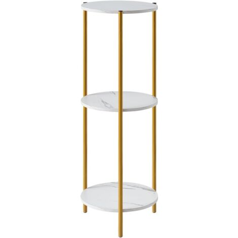 Tall Table with 3 Tiers, Round End Table Sofa Side Table, 90cm Plant Stand Indoor Plant Holder, with Black Marble Texture (White) (1/5)