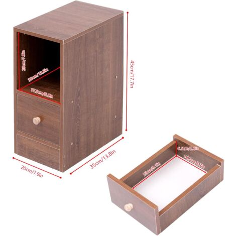 Slim Bedside Cabinet, Narrow Nightstand Side Table, Bedside Table with Drawer & Open Shelf for Bedroom, Living Room Sofa Side End Table, Oak