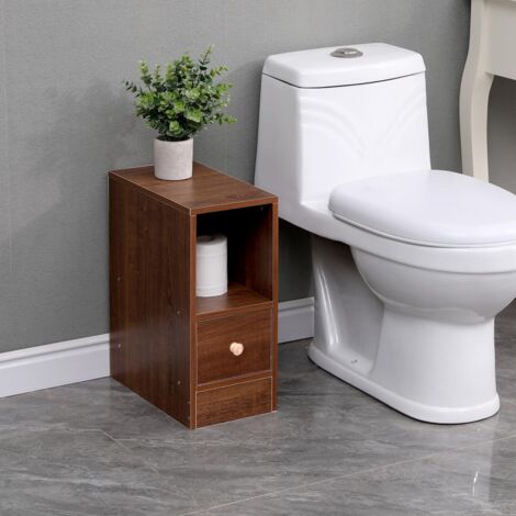 Slim Bedside Cabinet, Narrow Nightstand Side Table, Bedside Table with Drawer & Open Shelf for Bedroom, Living Room Sofa Side End Table, Oak