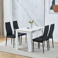 Dining Room Set, White Dining Table with Chairs, Table and Chairs for Living Room Home Kitchen (Table with 4 Chairs, Black Faux Leather)