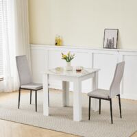 75x75cm Square Dining Table and Chairs Set, Small Dining Room Set High Gloss Dining Table with Chairs Home Furniture (Grey Flannel, Marble-White Table with 2 Chairs)