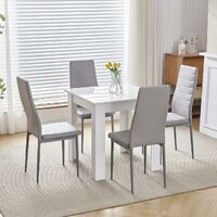 75x75cm Square Dining Table and Chairs Set, Small Dining Room Set High Gloss Dining Table with Chairs Home Furniture (Grey Faux Leather, White Table with 4 Chairs)