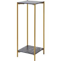 Tall Table with 2 Tiers, Square End Table Sofa Side Table, 90cm Plant Stand Indoor Plant Holder, with White Marble Texture (Black)