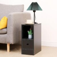Small Bedside Cabinet, Narrow Nightstand Side Table, Slim Bedside Table with Drawer & Open Shelf for Bedroom, Living Room Sofa Side End Table - Black