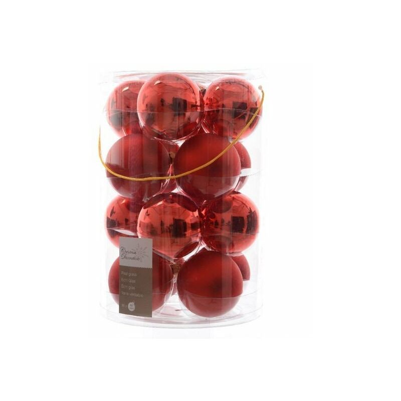 Palline di Natale da Appendere in Vetro 8 cm Rosso Natale. Set di 16