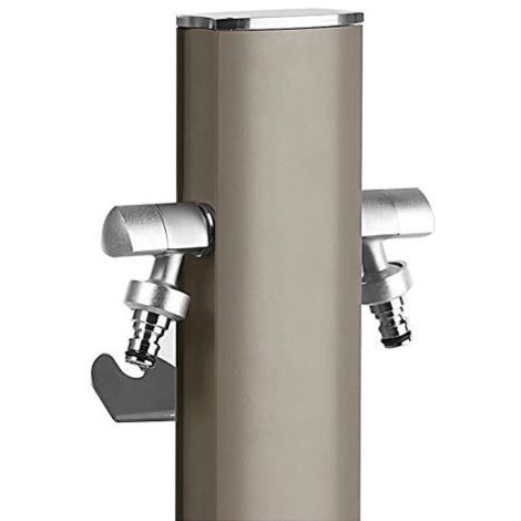 Colonnina idrica ovale grigio tortora in alluminio – Altezza 120 cm – Completa di rubinetti e sella portatubo in acciaio inox – Colortap (1/4)
