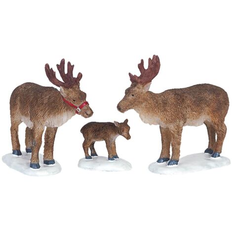 Decorazione "Set di renne di 3" per Villaggio di Natale e presepe, in Resina da h 5,8 cm (1/3)