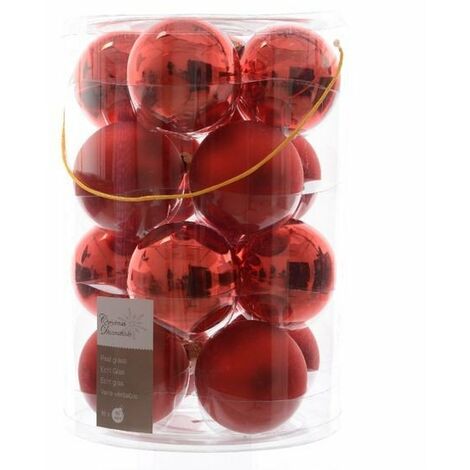 Palline di Natale da Appendere in Vetro 8 cm Rosso Natale. Set di 16