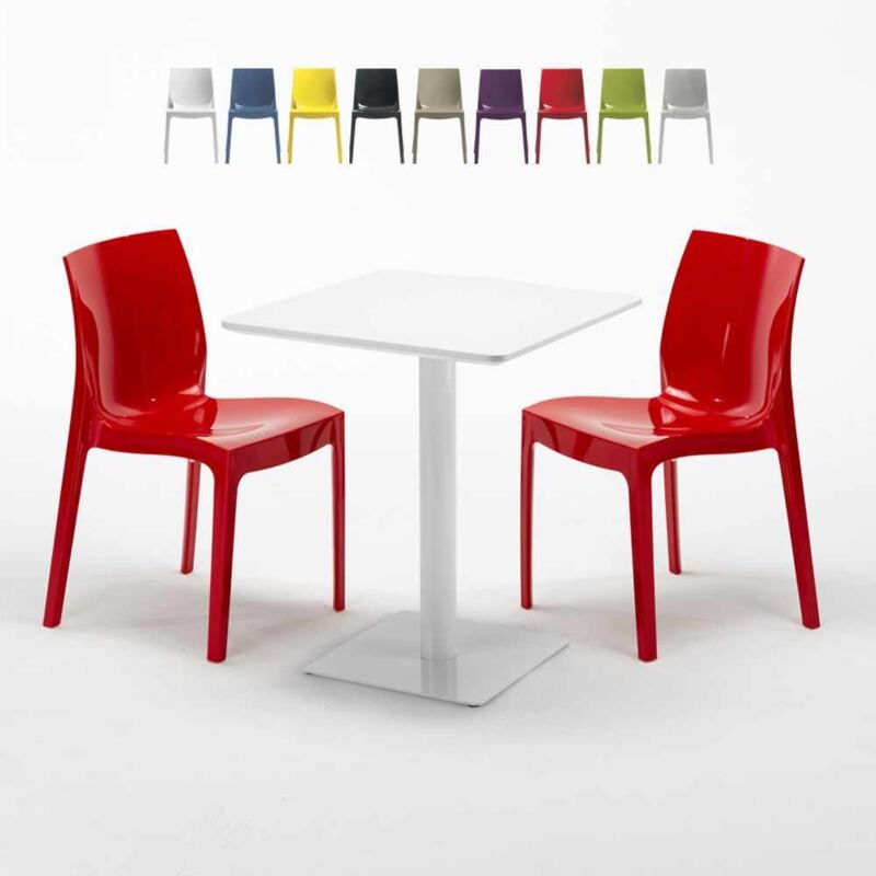 Mesa Cuadrada Blanca 60x60 cm con 2 Sillas De Colores Ice Lemon | Rojo