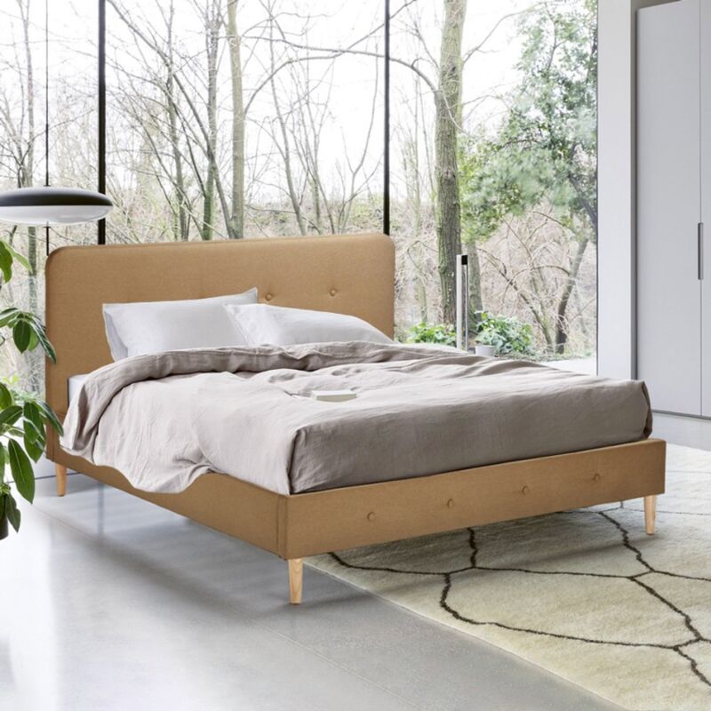 Cama doble matrimonial Tejido nórdico de madera con red 160x190 Friborg King | Beige