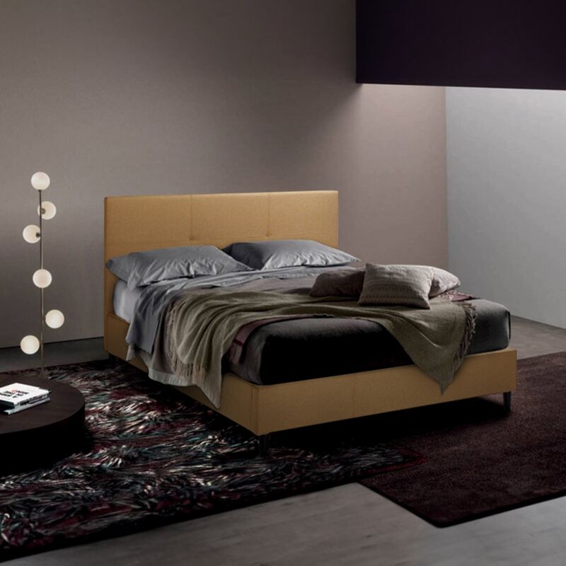 Cama francesa plaza y media de tela con cabecero 120x190 Lausanne | Beige