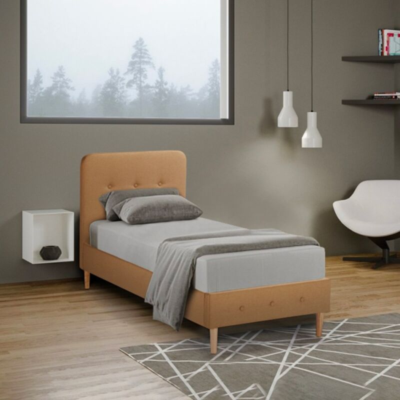 Cama individual de una plaza diseño Nórdico tejido de madera y con red 80x190 Friborg Twin | Beige
