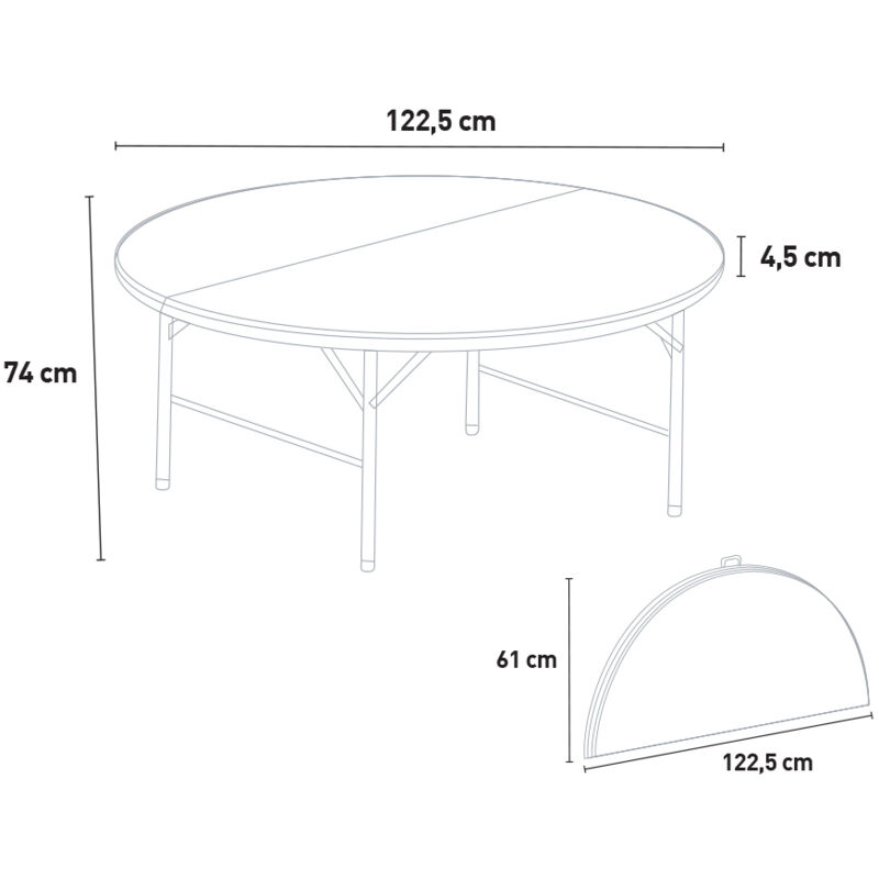 Mesa plegable 122cm para jardín y camping redondo Arthur 120