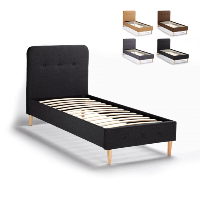 Cama individual de una plaza diseño Nórdico tejido de madera y con red 80x190 Friborg Twin | Negro